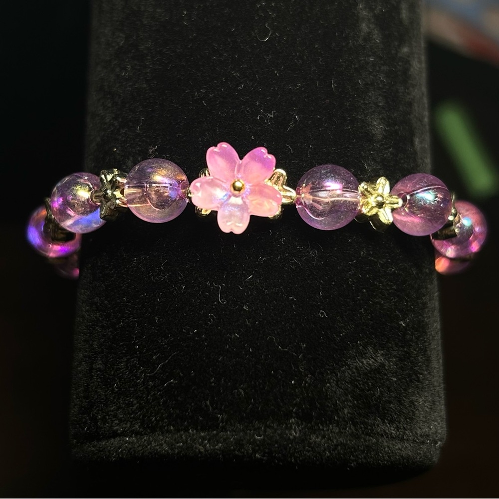 Purple, Pink, and Gold Floral Clasp Bracelet Adjustable size M/L